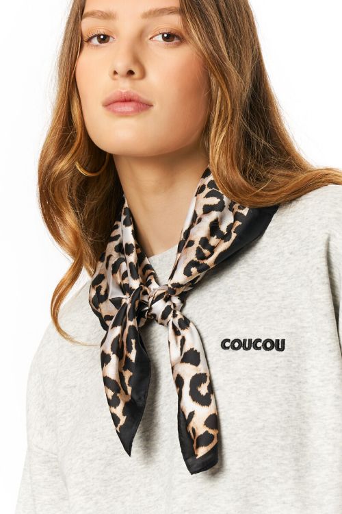 Black satin look scarf with leopard print | My Jewellery