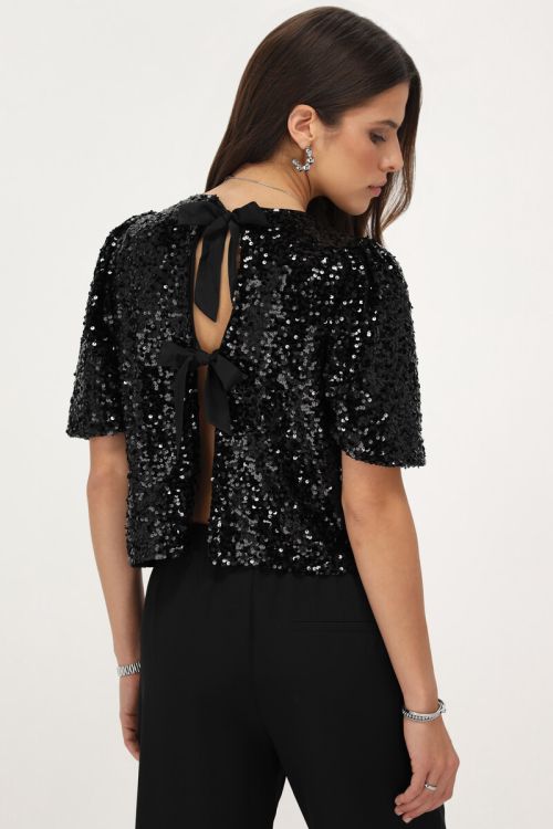 Black sequin top with bows | My Jewellery