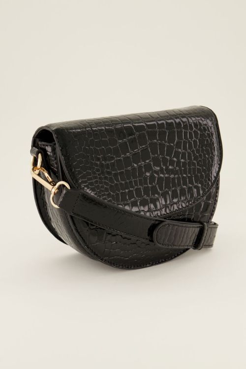 Black shoulder bag semi-circle with croc print | My Jewellery