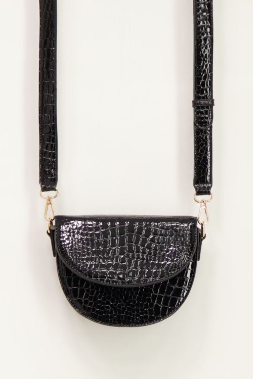 Black shoulder bag semi-circle with croc print | My Jewellery