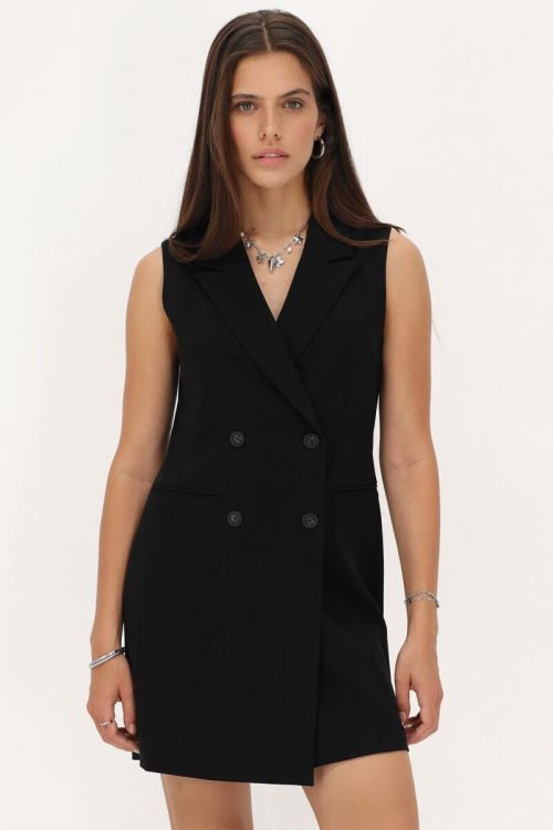 Black sleeveless blazer dress with lapel collar | My Jewellery
