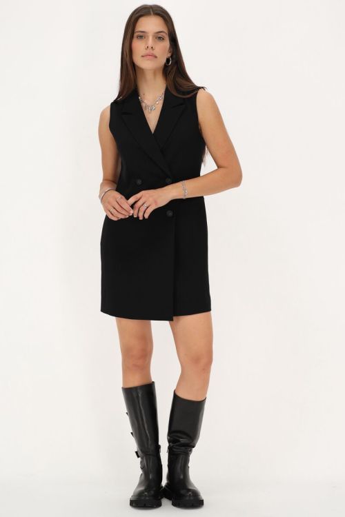 Black sleeveless blazer dress with lapel collar | My Jewellery