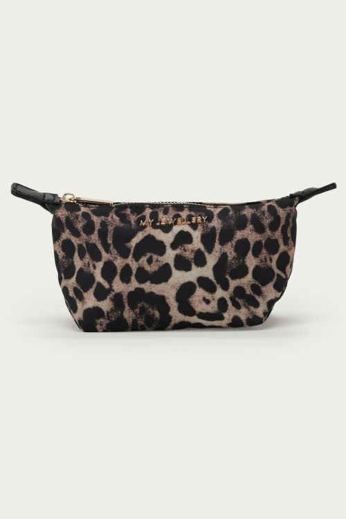 Black small toiletry bag with leopard print | My Jewellery
