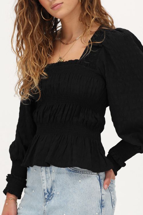 Black smock top with ruffles | My Jewellery