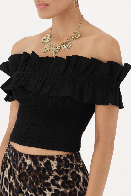 Black smocked top with ruffles | My Jewellery