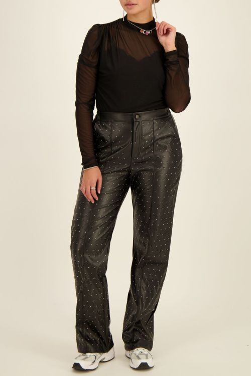 Black straight-leg trousers with studs | My Jewellery
