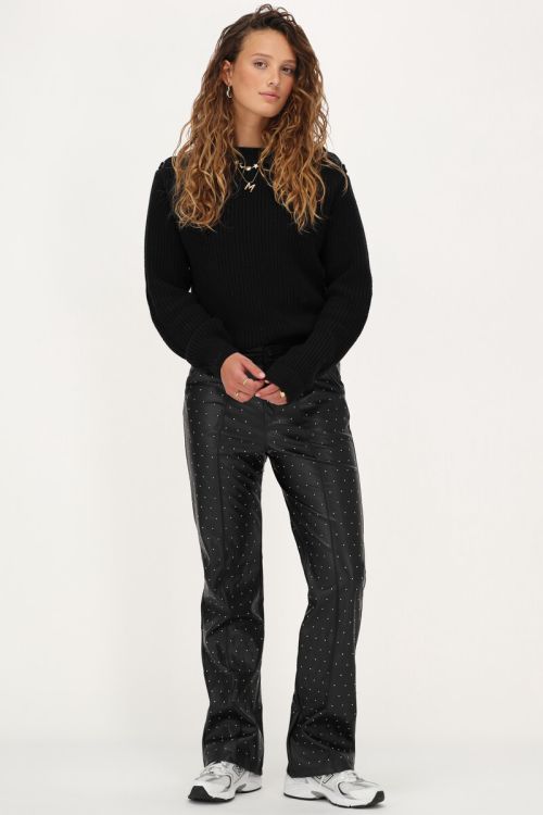 Black straight-leg trousers with studs | My Jewellery
