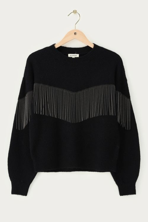 Black sweater with ballchain fringes | My Jewellery