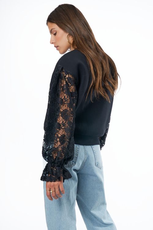 Black sweater with lace long sleeves