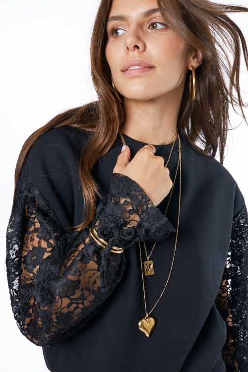 Black sweater with lace long sleeves