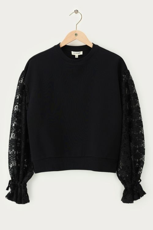 Black sweater with lace long sleeves