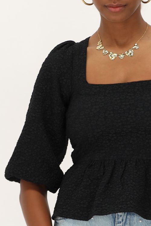 Black top with jacquard and peplum | My Jewellery
