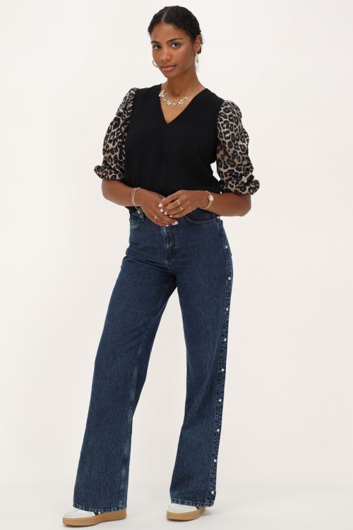 Black top with leopard print sleeves | My Jewellery