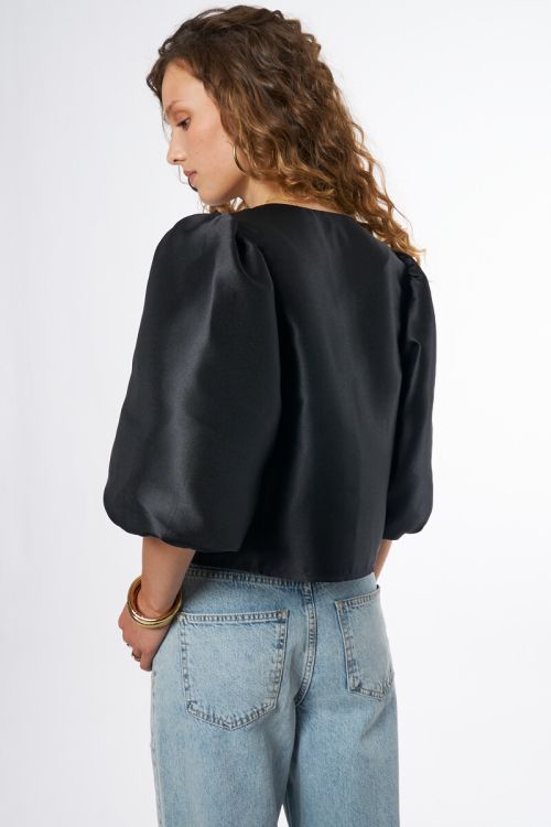 Black top with puff sleeves and buttons | My Jewellery