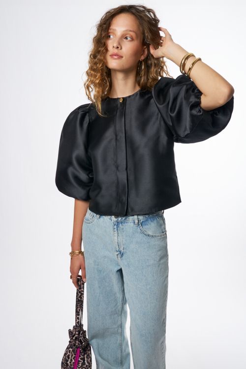 Black top with puff sleeves and buttons | My Jewellery