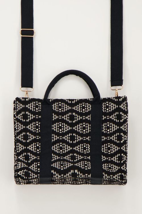 Black & white tote bag with woven Aztec print | My Jewellery