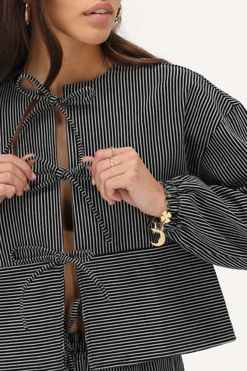 Black and white striped top with bows | My Jewellery