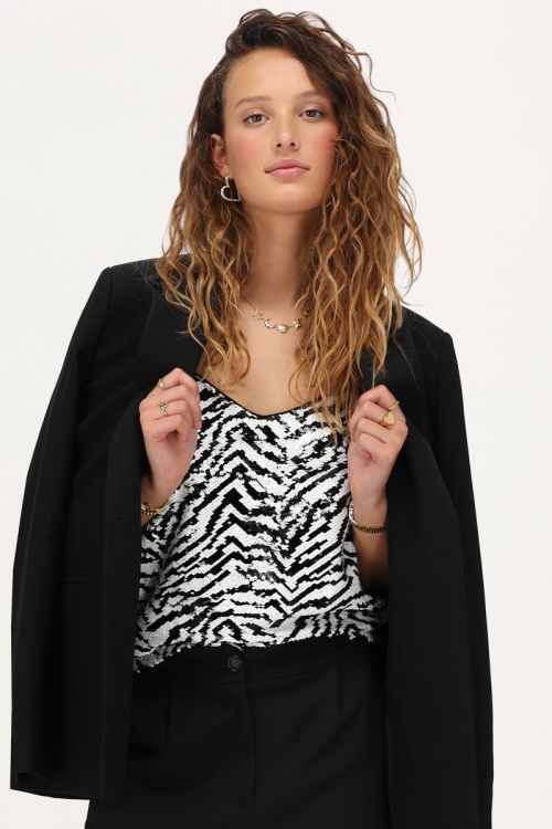 Black & white zebra print top with sequins | My Jewellery