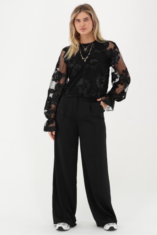 Black wide leg trousers in satin look | My Jewellery