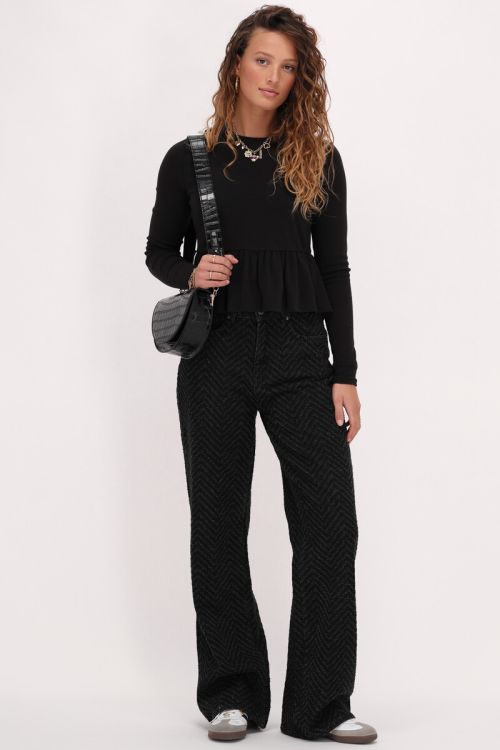 Black wide leg jeans with jacquard | My Jewellery