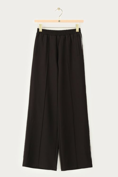 Zwarte wide leg broek met ballchain