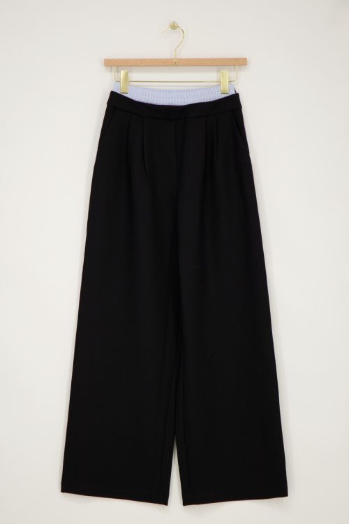 Black wide leg trousers with double waistband | My Jewellery