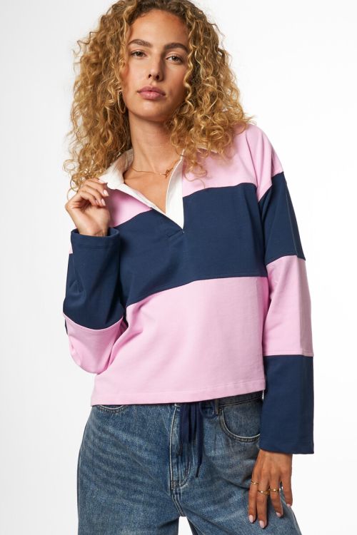 Blue and pink striped polo top | My Jewellery