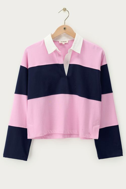 Blue and pink striped polo top | My Jewellery