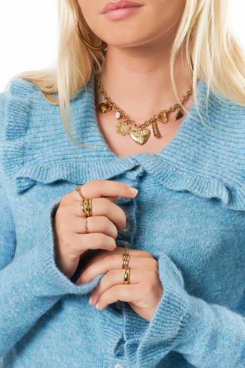 Blue cardigan with ruffle collar | My Jewellery