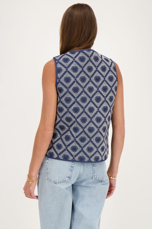 Blue chambray waistcoat with embroidered hearts | My Jewellery