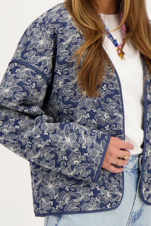 Blue chambray kimono jacket with embroidery | My Jewellery