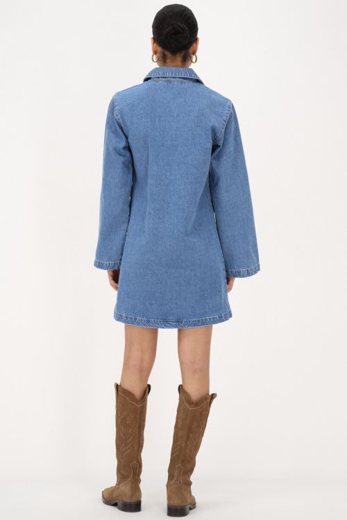 Blue denim dress with flared sleeves and bows | My Jewellery