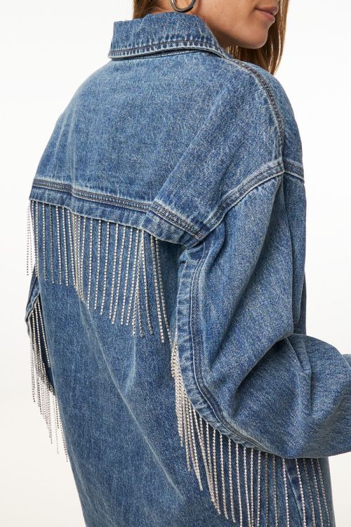 Blue denim dress with rhinestone trims | My Jewellery