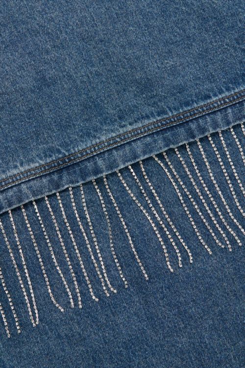 Blue denim dress with rhinestone trims | My Jewellery