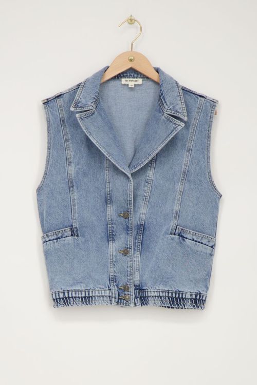 Blue denim gilet with elasticated waistband | My Jewellery