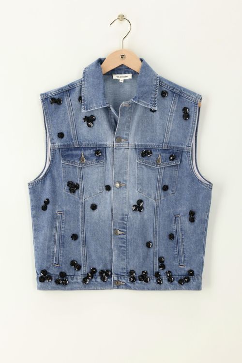 Blue denim vest with floral sequins | My Jewellery