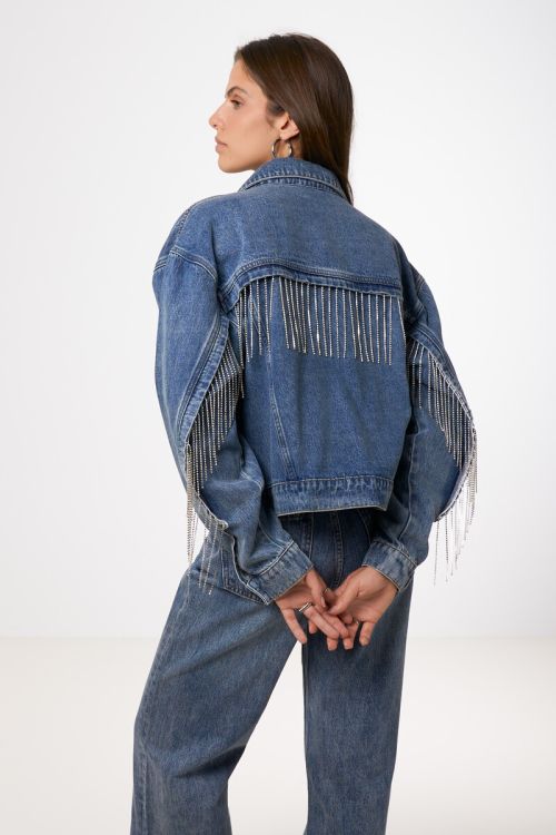 Blue denim jacket with glitter fringes | My Jewellery