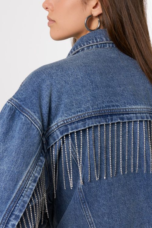 Blue denim jacket with glitter fringes | My Jewellery