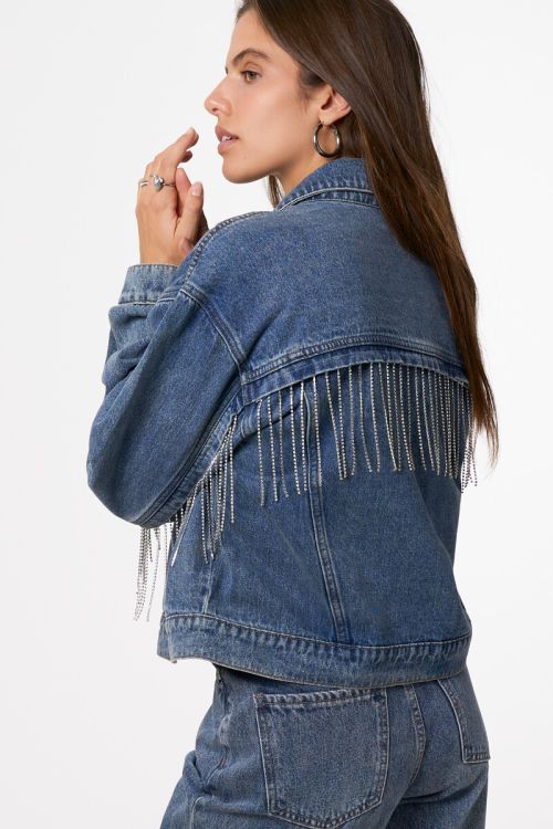 Blue denim jacket with glitter fringes | My Jewellery