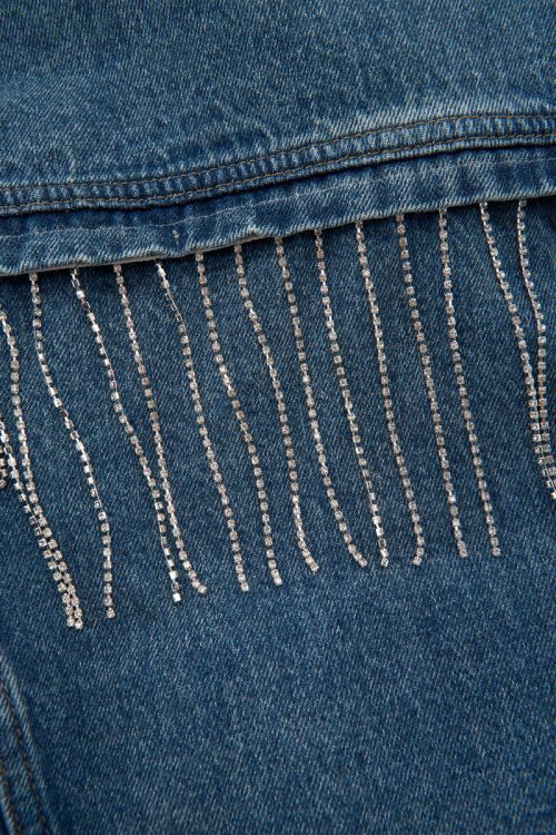 Blue denim jacket with glitter frills | My Jewellery