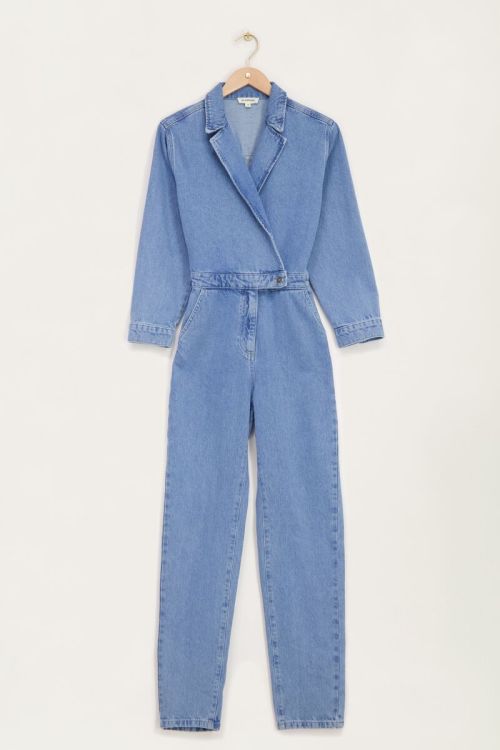 Blue denim jumpsuit with collar | My Jewellery