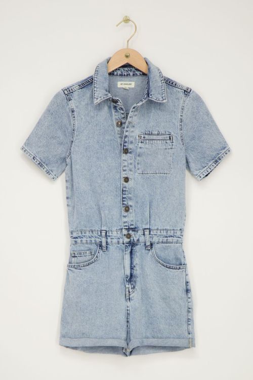 Blue denim playsuit with chest pocket | My Jewellery
