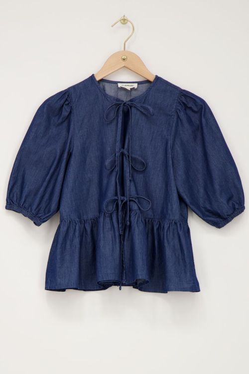 Blue denim top with bows and puff sleeves | My Jewellery