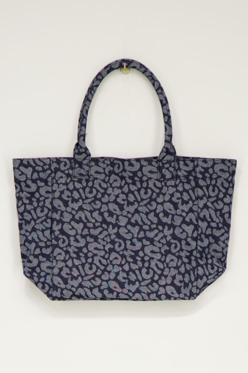 Blauwe denim shopper met panterprint