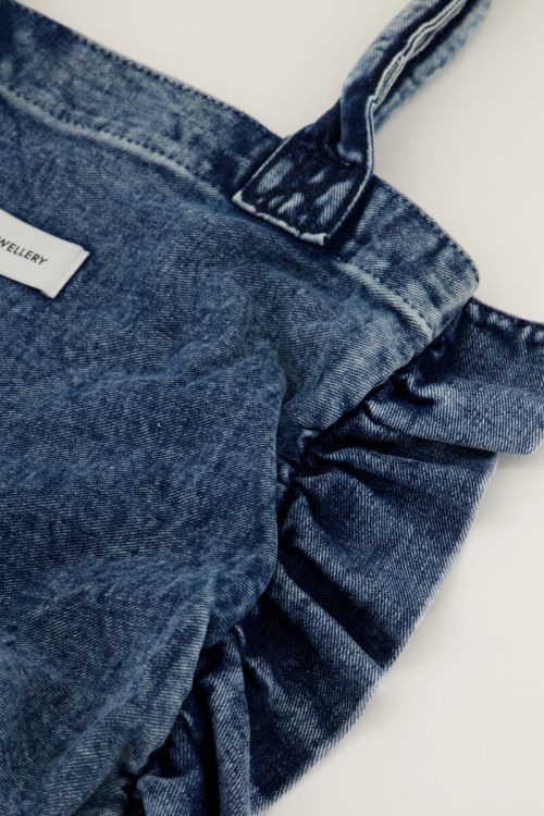 Blue denim shopper with ruffles | My jewellery