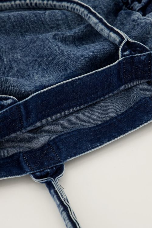 Blue denim shopper with ruffles | My jewellery