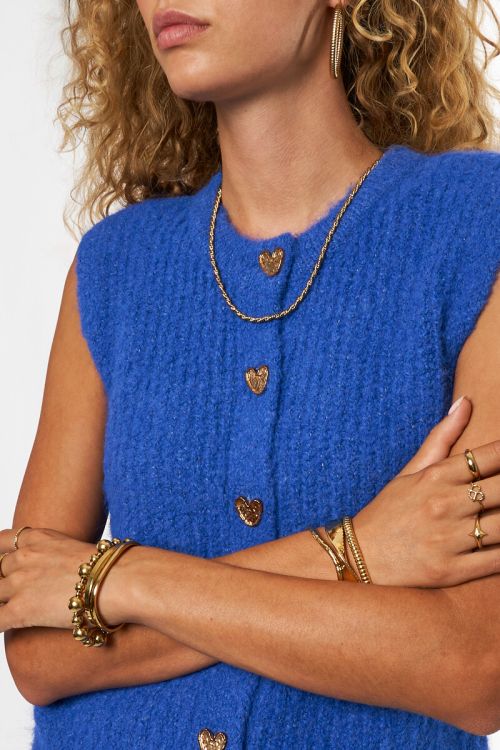 Blue knitted gilet with heart buttons | My Jewellery