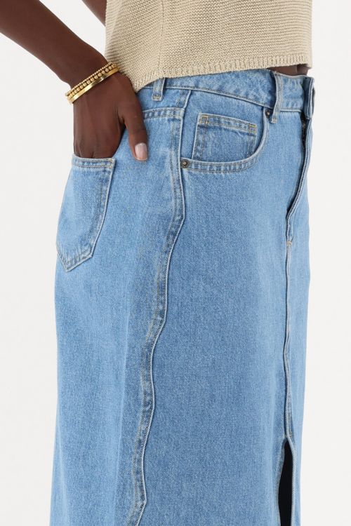 Blue midi skirt with wave and slit | My Jewellery