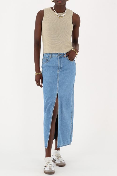 Blue midi skirt with wave and slit | My Jewellery