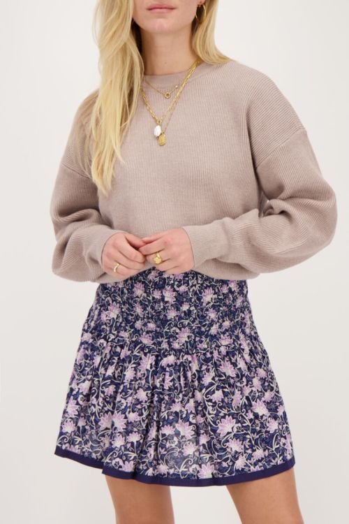 Blue skirt with purple flower print | My Jewellery